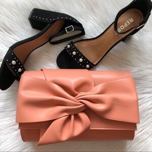 Street Level Faux Leather Bow Clutch Shoulder Bag
